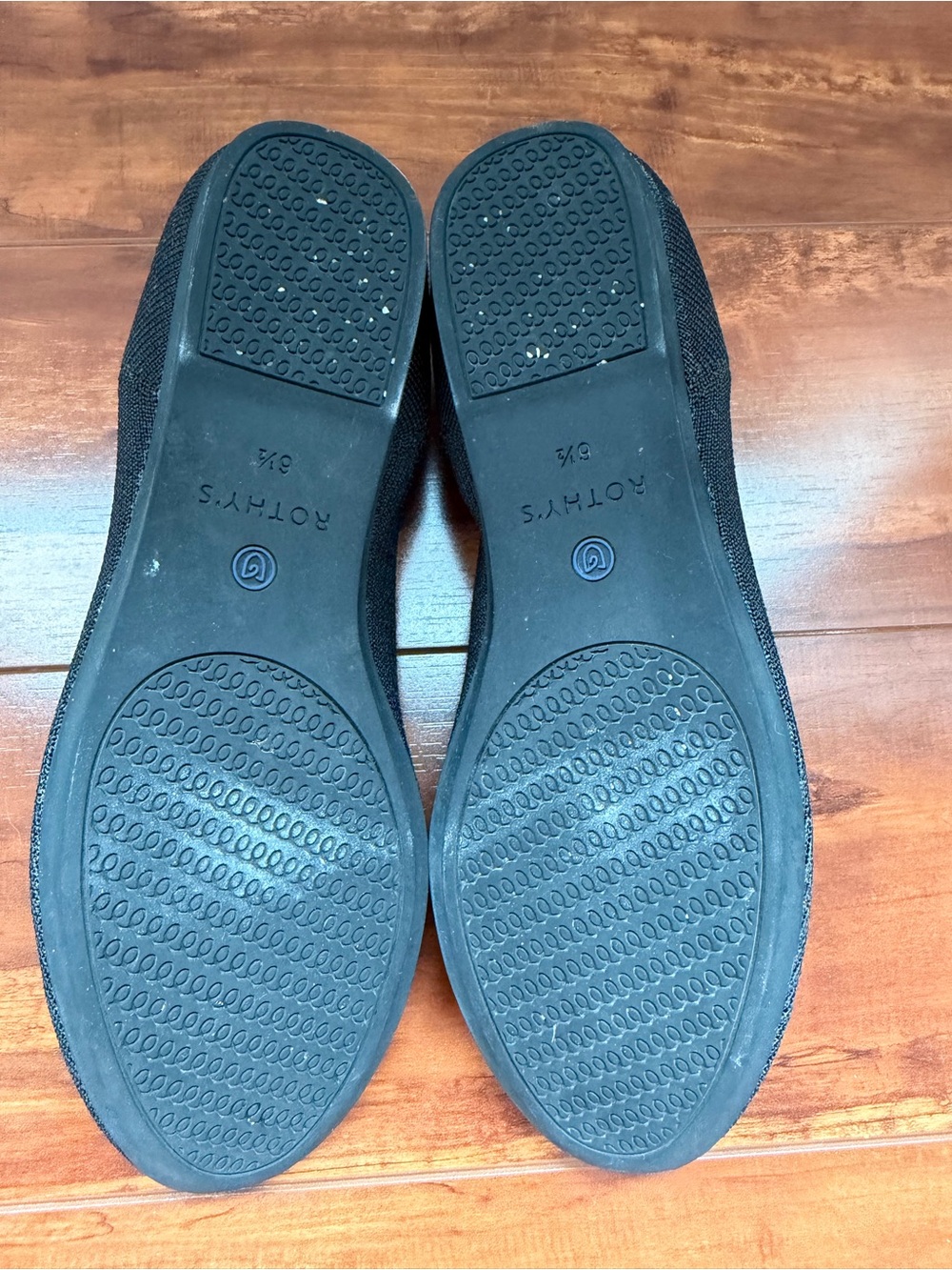 Rothy's Black Slip-On Loafers with Blue Trim - Picture 2 of 4